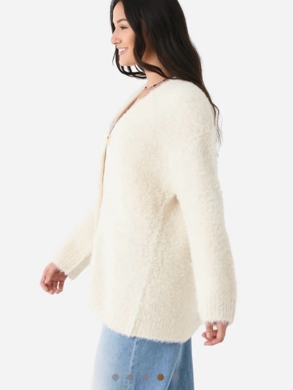 Vince Cream Fuzzy Button-Front Women's Cardigan - Picture 2 of 11